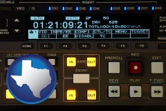 texas map icon and a videotape editing console